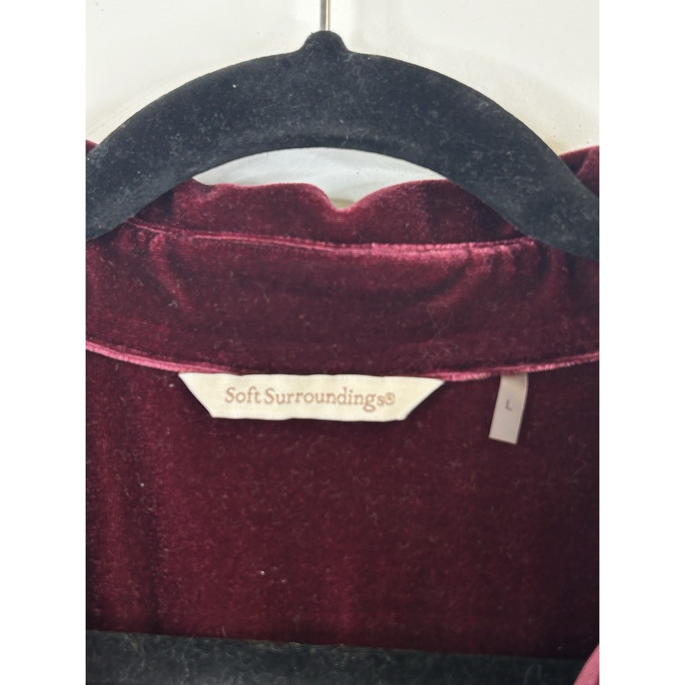 Burgundy Velvet Soft Surroundings Size L Tunic Top Ruffle Front 3/4 Sleeve Boho - Picture 6 of 10